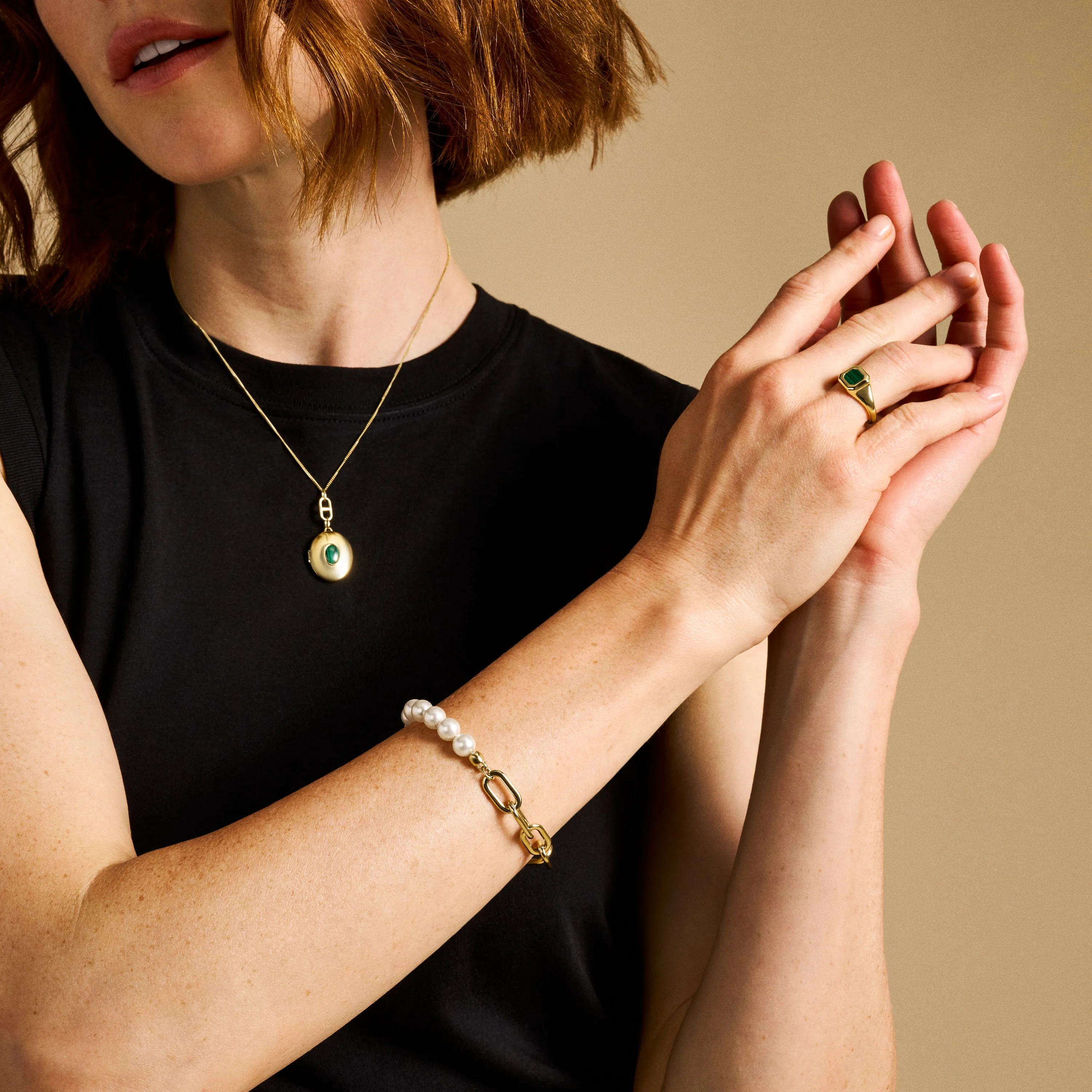 Heritage Pearl D-Link Gold-Tone Stainless Steel Chain Bracelet